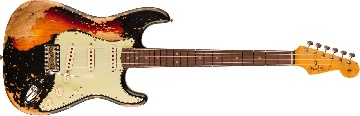 FENDER 1963 Stratocaster Super Heavy Relic, 3A Rosewood Fingerboard, Super Faded Aged Black over 3-Color Sunburst - 9236091094